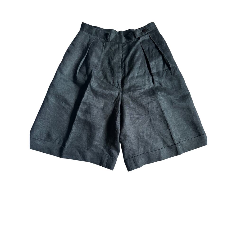 Vintage Brett Harrison Black Linen Bermuda Trouser Shorts, Size 6 (0 equivalent)